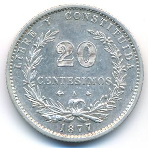 Uruguay, 20 centesimos, 1877–1893