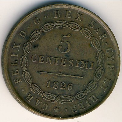 Sardinia, 5 centesimi, 1826