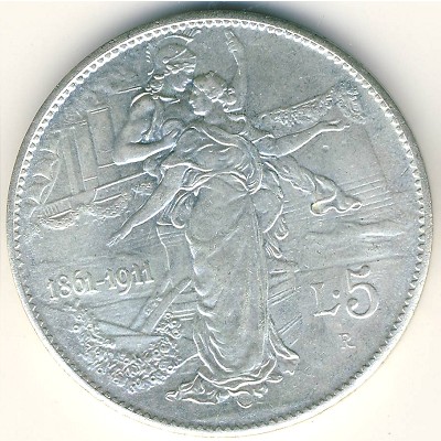 Italy, 5 lire, 1911