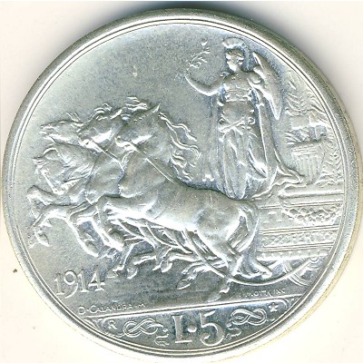 Italy, 5 lire, 1914