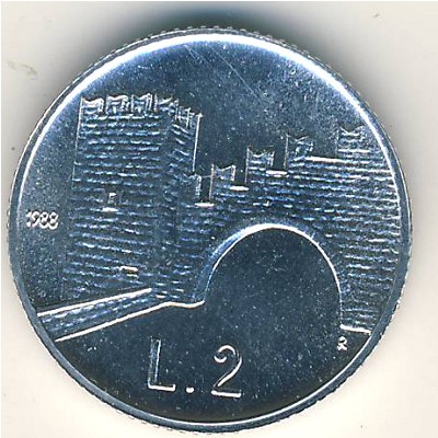 San Marino, 2 lire, 1988