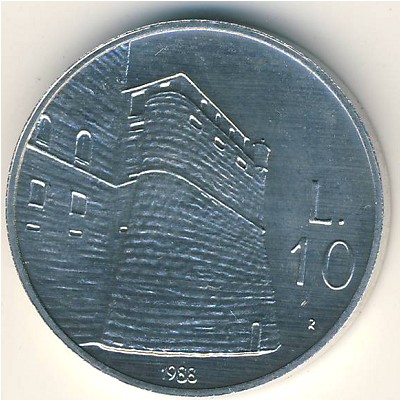 San Marino, 10 lire, 1988