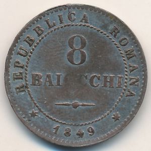 Roman Republic, 8 baiocchi, 1849