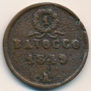 Roman Republic - Ancona, 1 baiocco, 1849