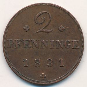 Mecklenburg-Schwerin, 2 pfennig, 1828–1831