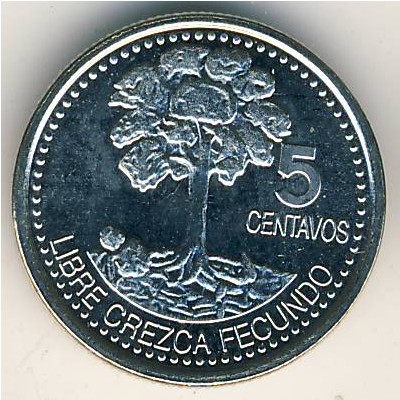 Guatemala, 5 centavos, 1997–2010