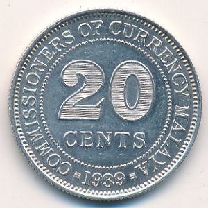 Malaya, 20 cents, 1939