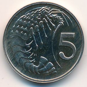 Cayman Islands, 5 cents, 1972–1986