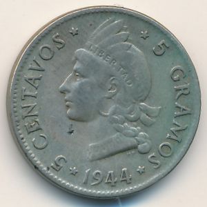Dominican Republic, 5 centavos, 1944