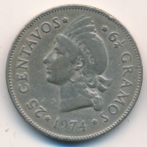 Dominican Republic, 25 centavos, 1974