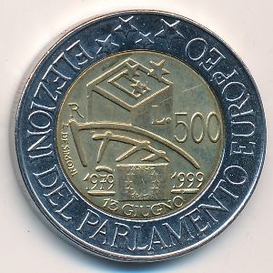 Италия, 500 лир (1999 г.)