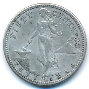 Philippines, 50 centavos, 1907–1921