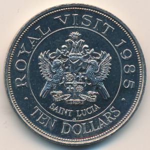 Saint Lucia, 10 dollars, 1985