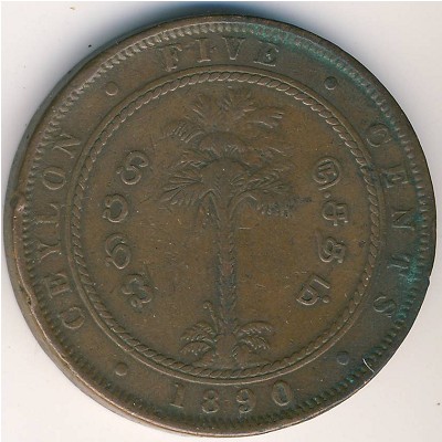 Ceylon, 5 cents, 1870–1892
