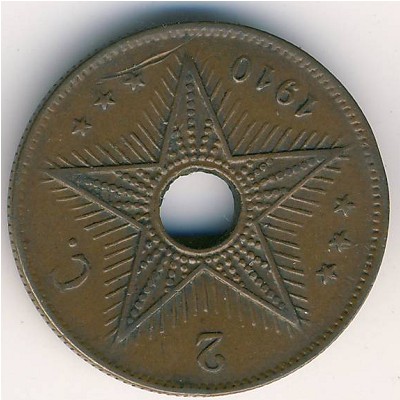 Belgian Congo, 2 centimes, 1910–1919