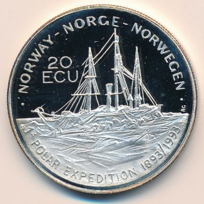 Norway., 20 ecu, 1993