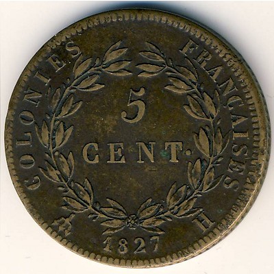 French Colonies, 5 centimes, 1827