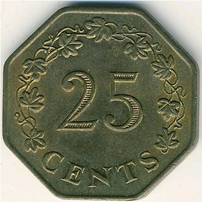 Malta, 25 cents, 1975