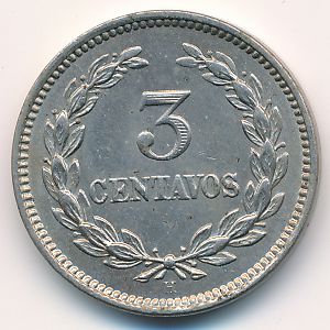 El Salvador, 3 sentavos, 1889–1913