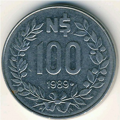 Uruguay, 100 nuevos pesos, 1989