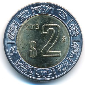 Мексика, 2 песо (1996–2014 г.)