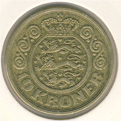 Denmark, 10 kroner, 1990–1993
