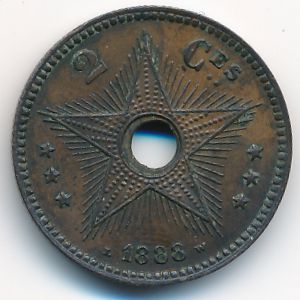 Congo free state, 2 centimes, 1887–1888