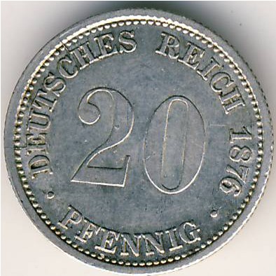 Germany, 20 pfennig, 1873–1877