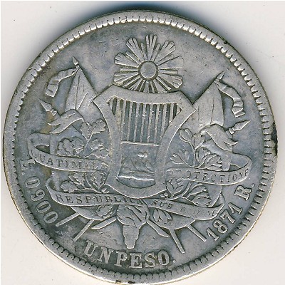 Guatemala, 1 peso, 1869–1871