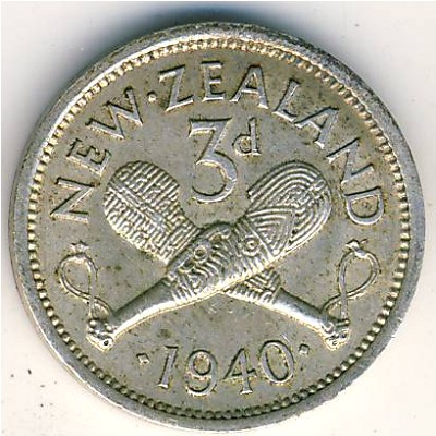 New Zealand, 3 pence, 1937–1946
