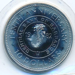 Barbados, 10 dollars, 1982