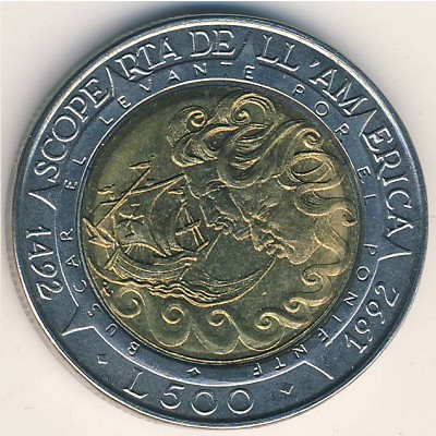 San Marino, 500 lire, 1992