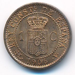 Spain, 1 centimo, 1906