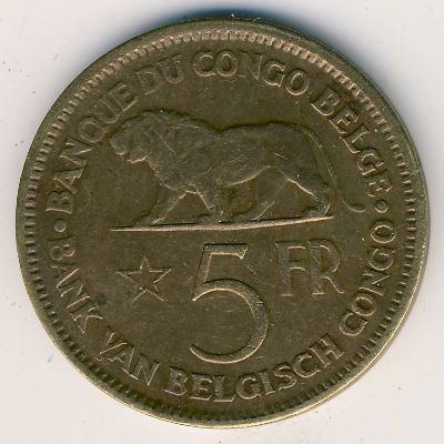 Belgian Congo, 5 francs, 1936–1937