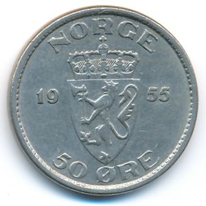 Norway, 50 ore, 1953–1957