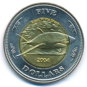 Cocos (Keeling) Islands., 5 dollars, 2004