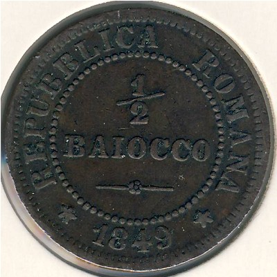 Roman Republic, 1/2 baiocco, 1849