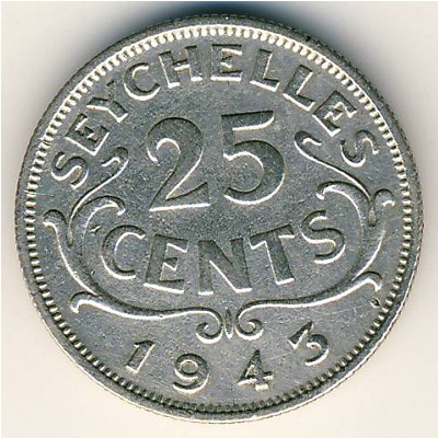 Seychelles, 25 cents, 1939–1944