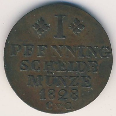 Брауншвейг-Вольфенбюттель, 1 пфеннинг (1823–1830 г.)