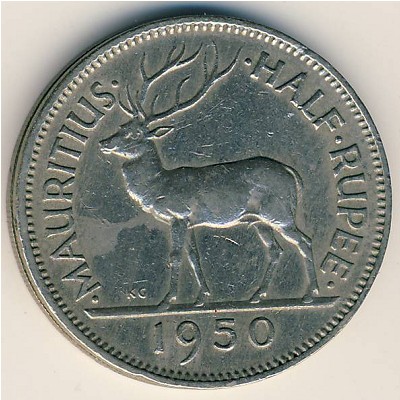 Mauritius, 1/2 rupee, 1950–1951