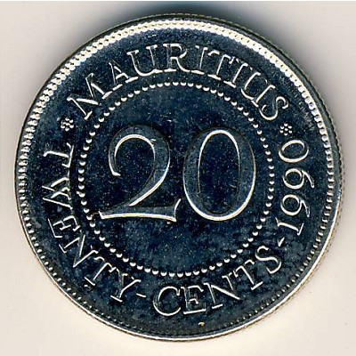 Mauritius, 20 cents, 1987–2016