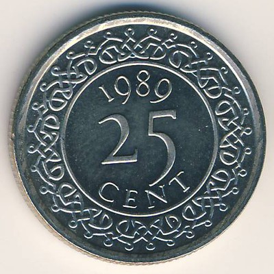 Suriname, 25 cents, 1987–2021