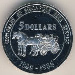 Singapore, 5 dollars, 1988