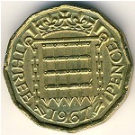 Great Britain, 3 pence, 1954–1970