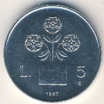 San Marino, 5 lire, 1987
