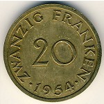 Саар, 20 франков (1954 г.)