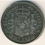 Испания, 2 песеты (1881–1884 г.)