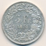 Switzerland, 5 francs, 1850–1884