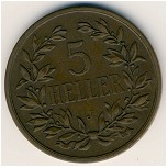Немецкая Африка, 5 геллеров (1908–1909 г.)