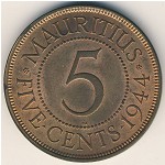 Маврикий, 5 центов (1942–1945 г.)